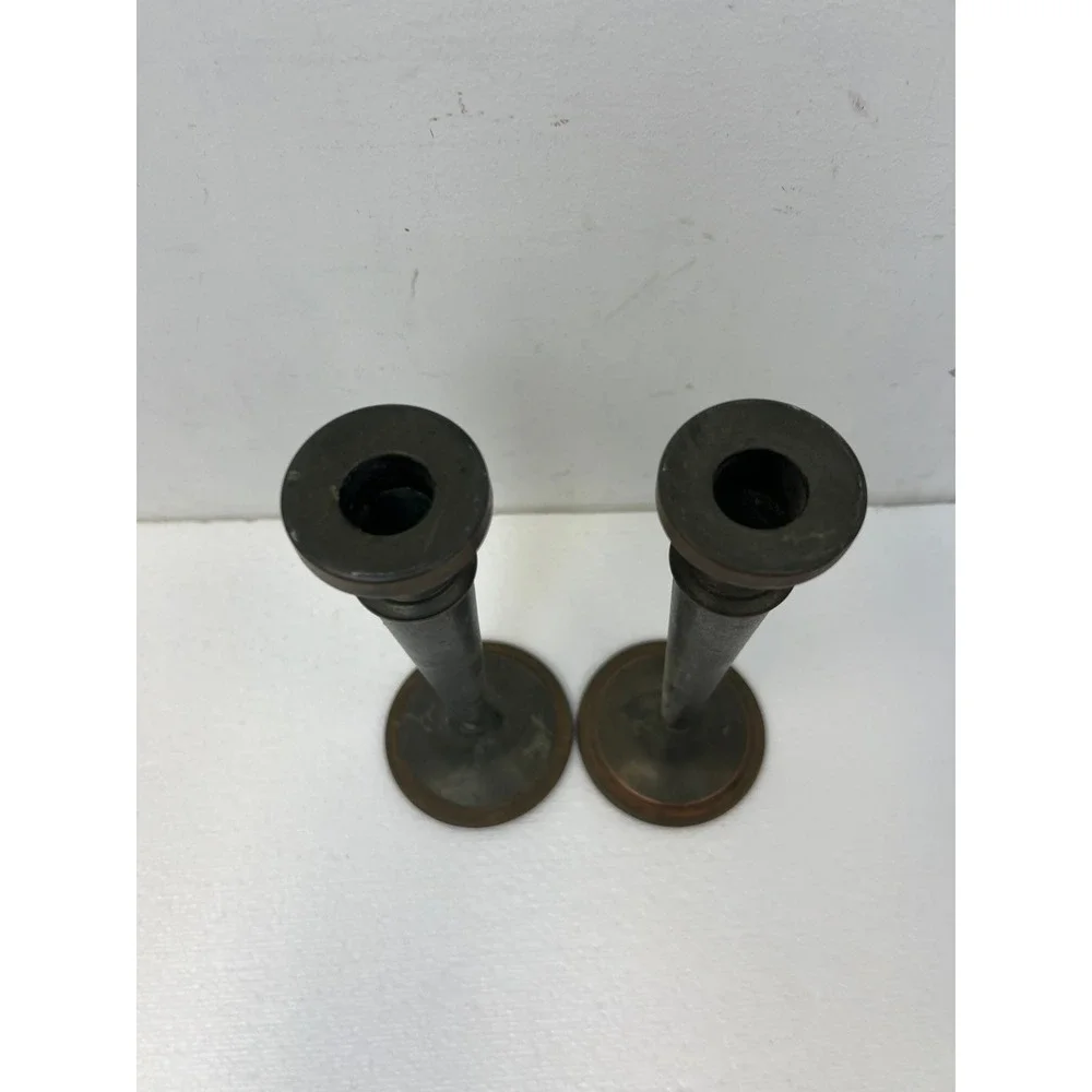 Vintage Arts & Crafts Metal Candlestick Holders Pair Tapered 9